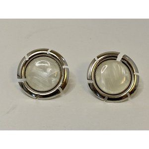 Sarah Coventry  Vintage Faux Mother Of Pearl Silver Tone Button Earrings Clip-on